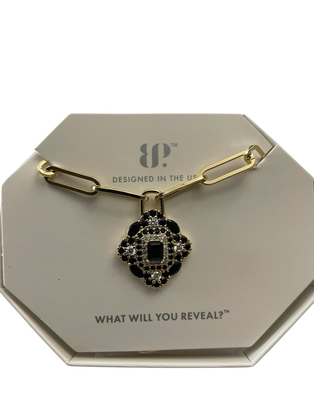 Bomb Party Necklace NK85491 “Every Shine Remembered” Gold/Black Onyx - NIB
